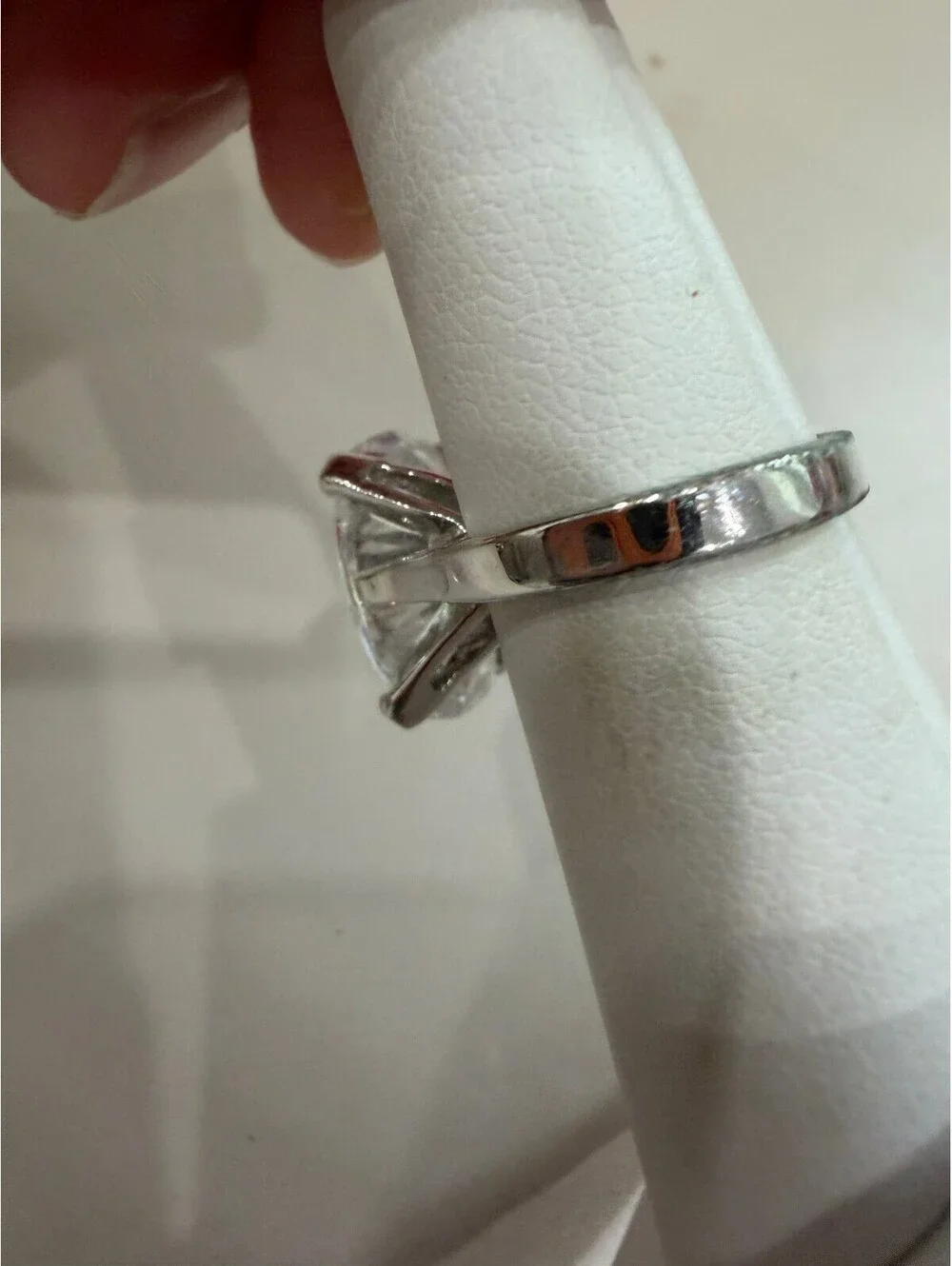 Silver Tone Ring with Large Clear Oval Gemstone Size 5.75 EDCO
